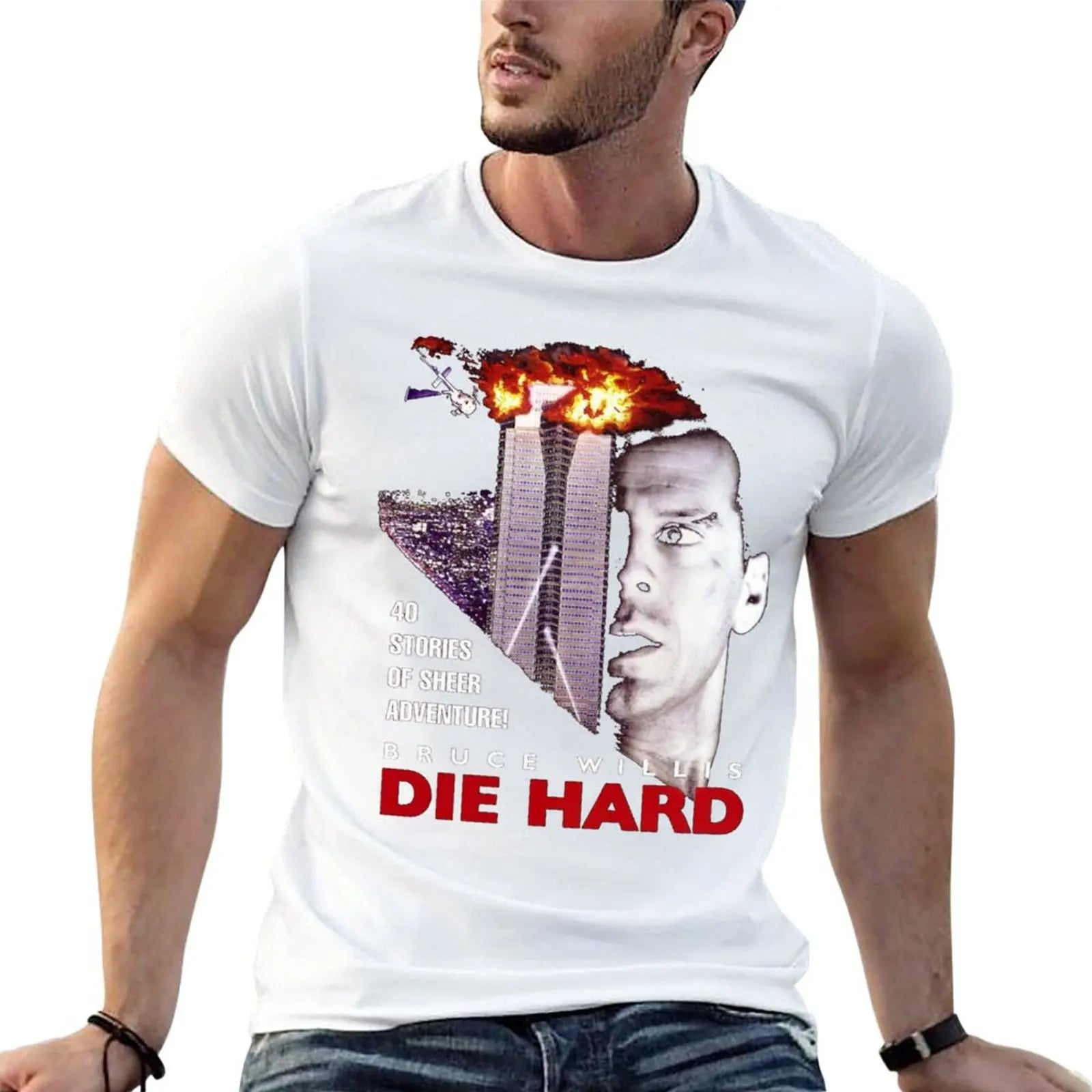 DIE HARD - (Only works with black) - T-Shirt Blank - Graphics T-Shirt - Plain Black Tees for Men-White-S-