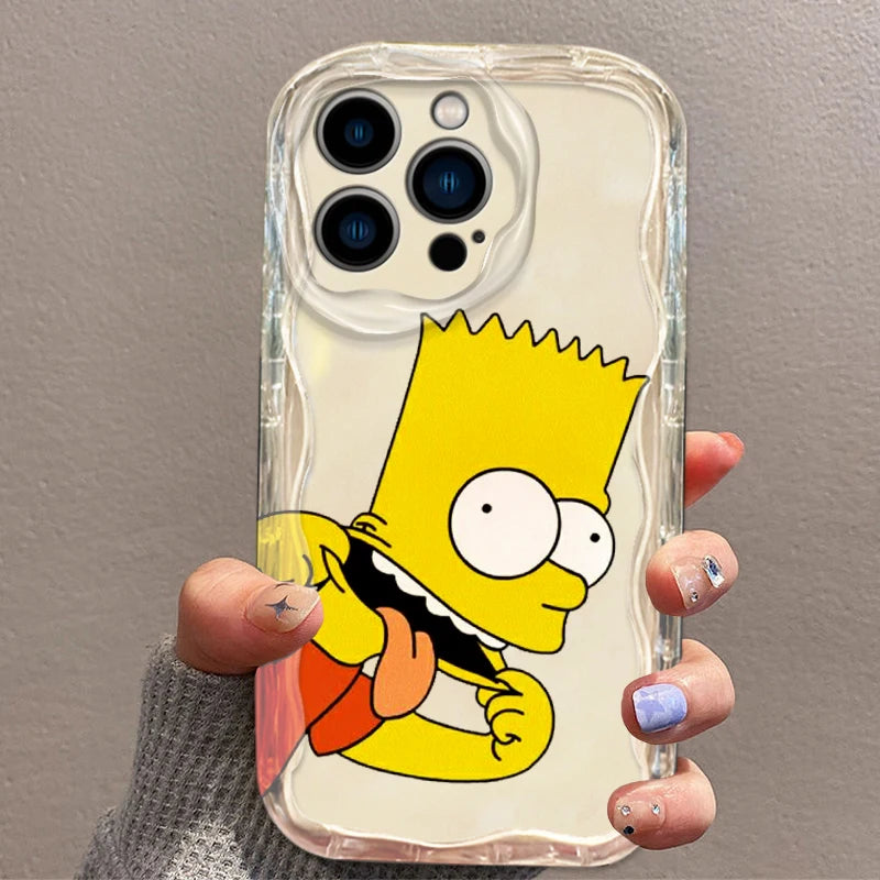 Simpsons Cute Family Phone Case for iPhone 15 14 13 12 11 - Wave Oil Transparent Soft Cover-