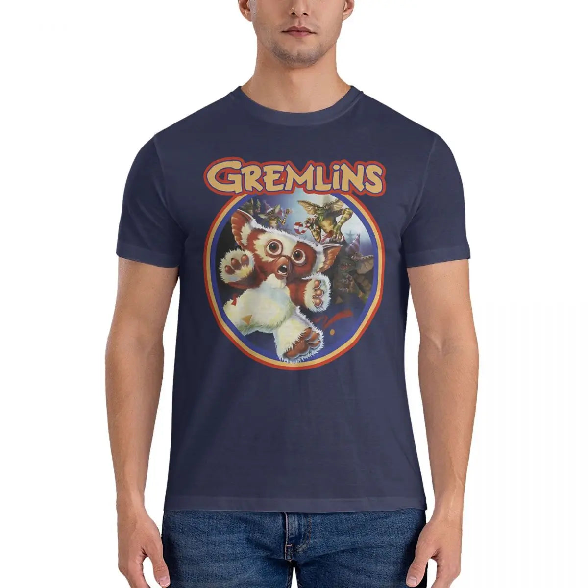 Men’s Scary Gremlins - T Shirts Gizmo - Pure Cotton Clothing - Funny Short Sleeve - Crew Neck Tee Shirt - Gift Idea T-Shirt-Navy Blue-L-