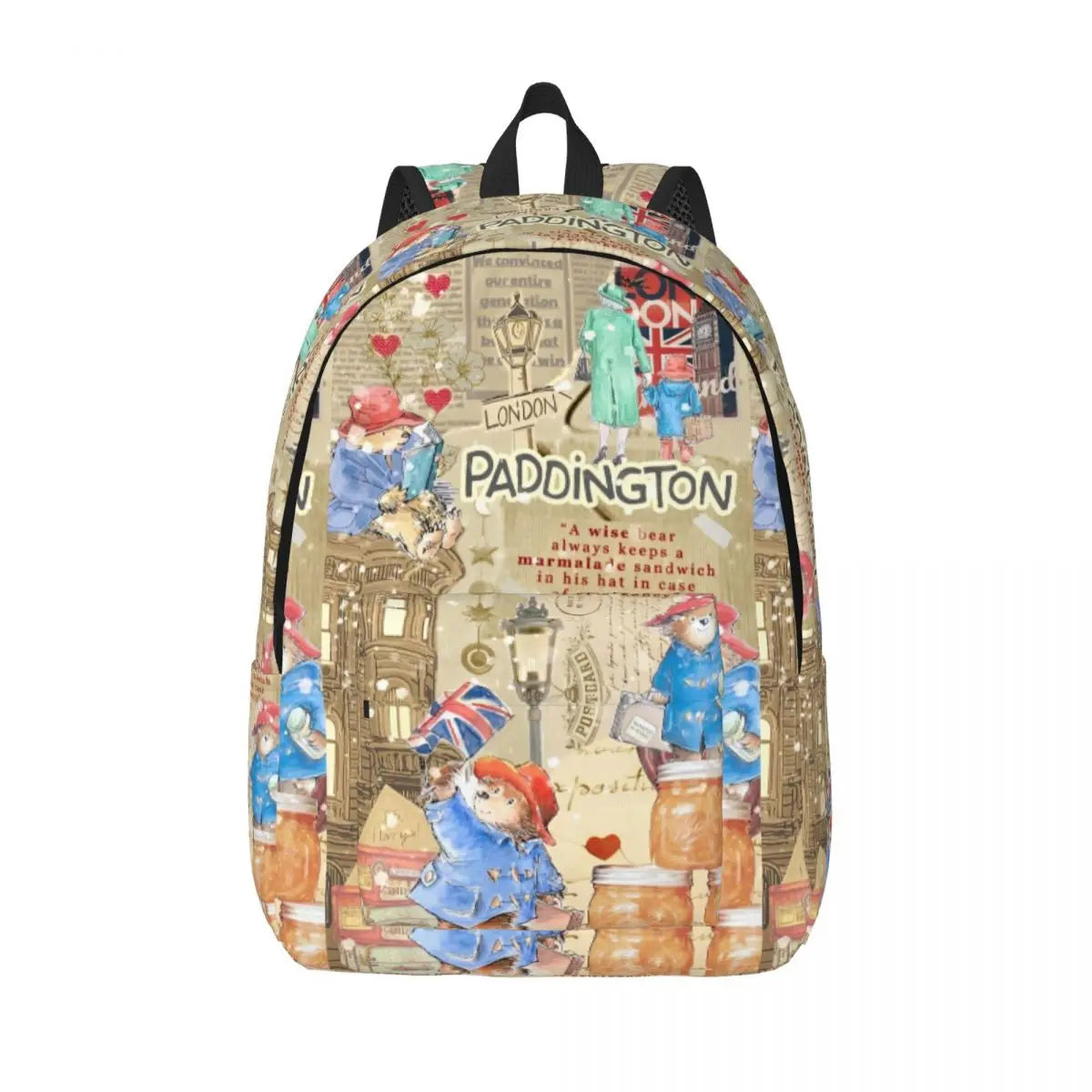 Britain Paddington Brown Bear Backpack Men Women - Teenage High School Work Daypack Cute Movie Cartoon College Canvas Bags Sports-