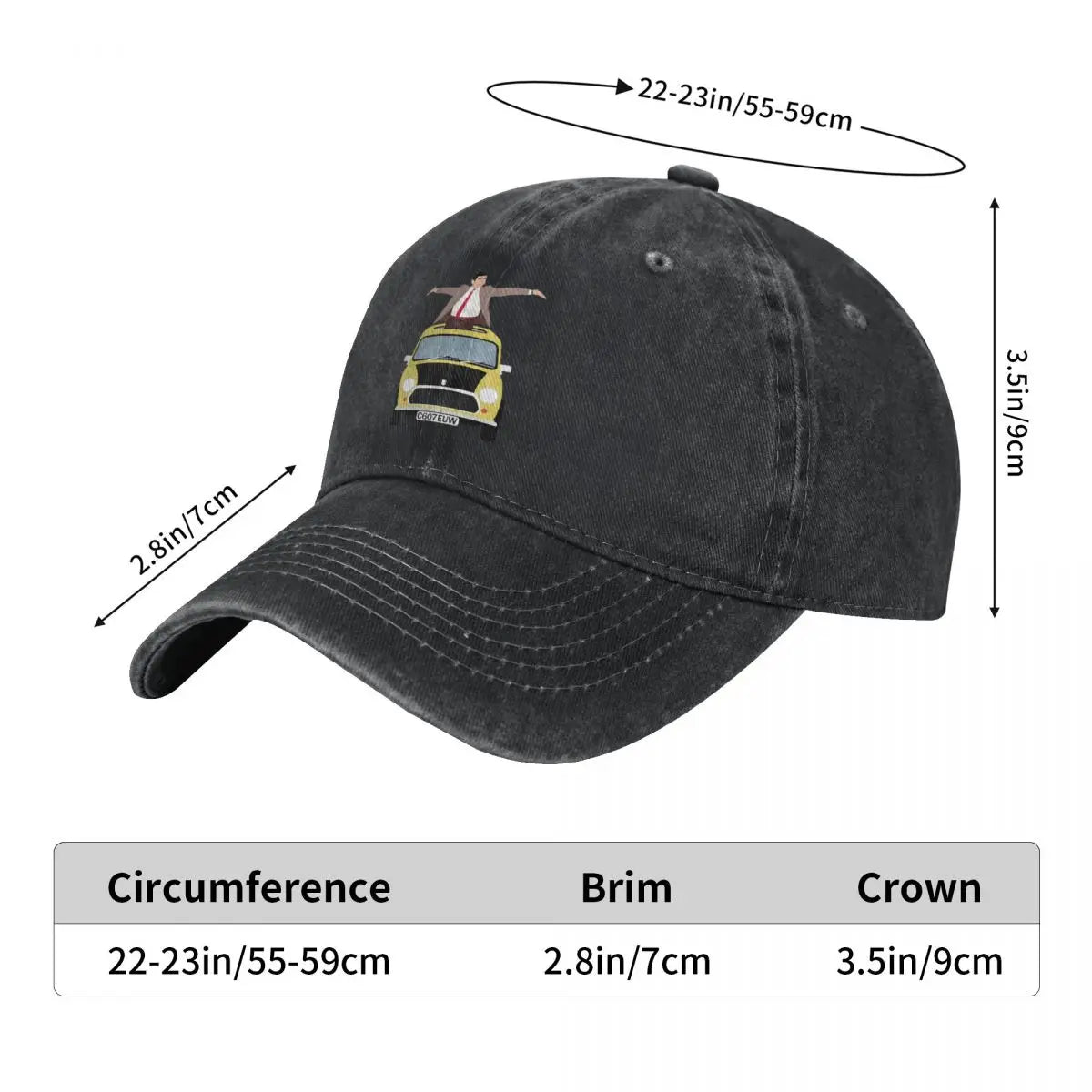 Men’s Washed Baseball Cap - Mr. Bean Golf Hat - Snapback Casual Trucker Accessory-