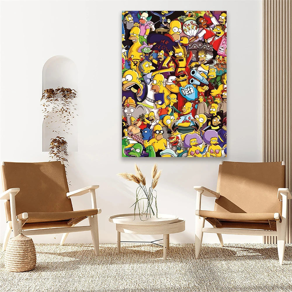 Funny Simpsons Pop Art Poster - Family Canvas Painting for Kids’ Rooms - Cool Gift for Cartoon Movie Fans-