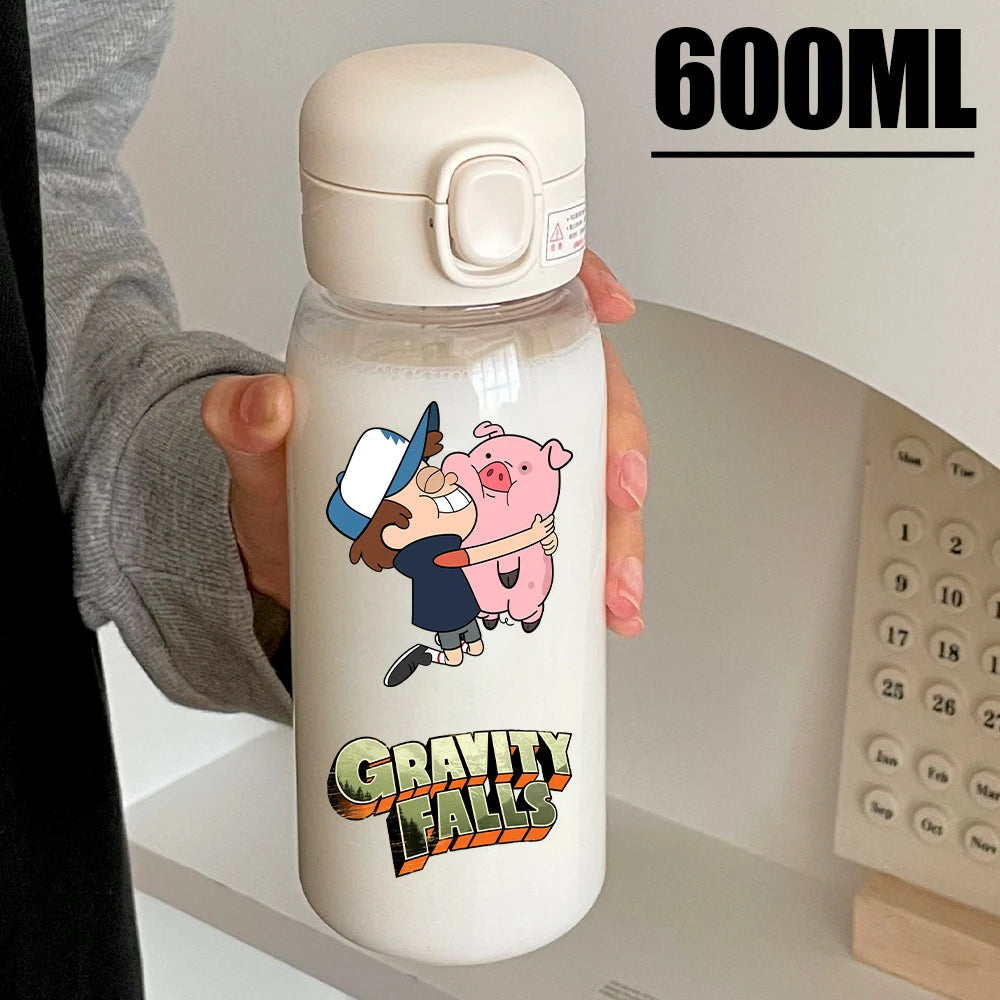 Disney Gravity Falls Water Bottle - 600ML Leak-Resistant Portable Drinking Cup - Transparent PC Design Featuring Dipper and Mabel-GDXZ-36-600ml-