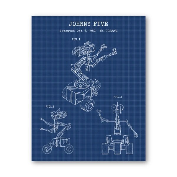 Short Circuit (1986) Johnny Five Robot Patent Art - Canvas Wall Art-PB464-13x18 cm No Frame-