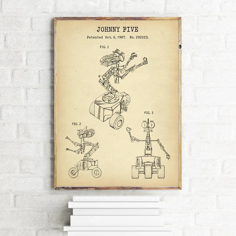 Short Circuit (1986) Johnny Five Robot Patent Art - Canvas Wall Art-