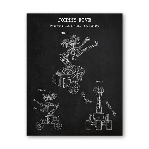 Short Circuit (1986) Johnny Five Robot Patent Art - Canvas Wall Art-PB461-13x18 cm No Frame-