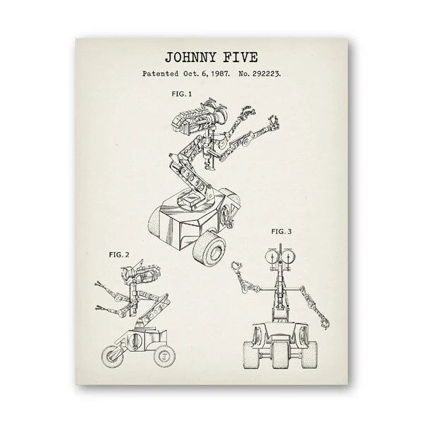 Short Circuit (1986) Johnny Five Robot Patent Art - Canvas Wall Art-PB463-13x18 cm No Frame-