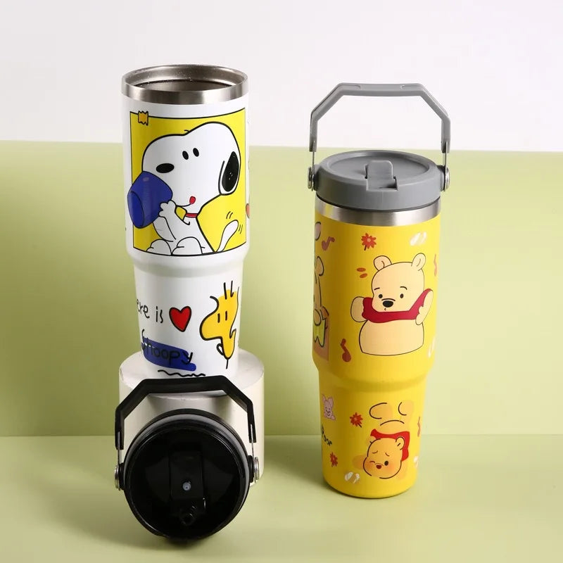 Snoopy Car Cup - Cartoon High-Capacity Coffee Cup with Lid - Portable Child Thermos Cup Gift-