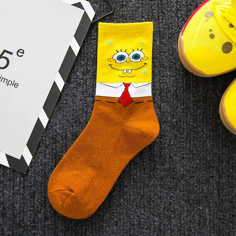 SpongeBob Socks Anime Patrick Star Cotton Socks Soft Warm Elastic Socks High-Top Breathable Basketball Socks Halloween Gifts-SpongeBob-