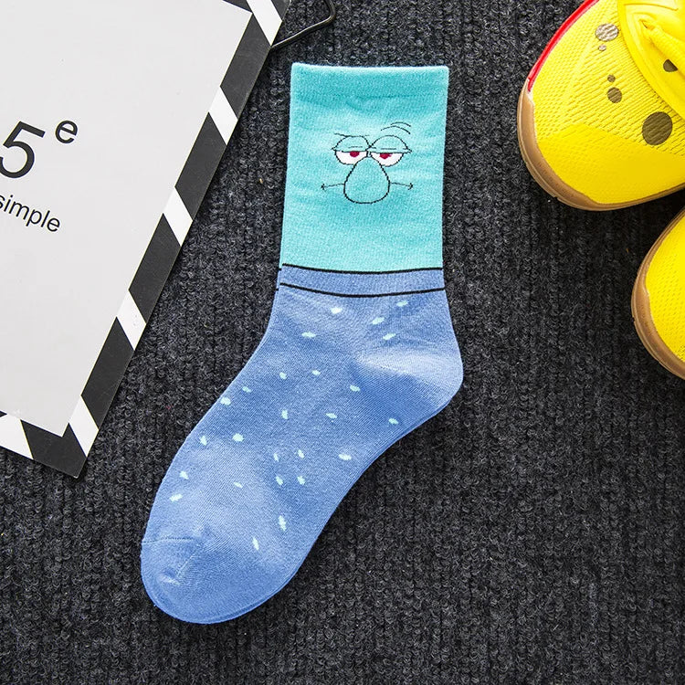 SpongeBob Socks Anime Patrick Star Cotton Socks Soft Warm Elastic Socks High-Top Breathable Basketball Socks Halloween Gifts-Squidward-