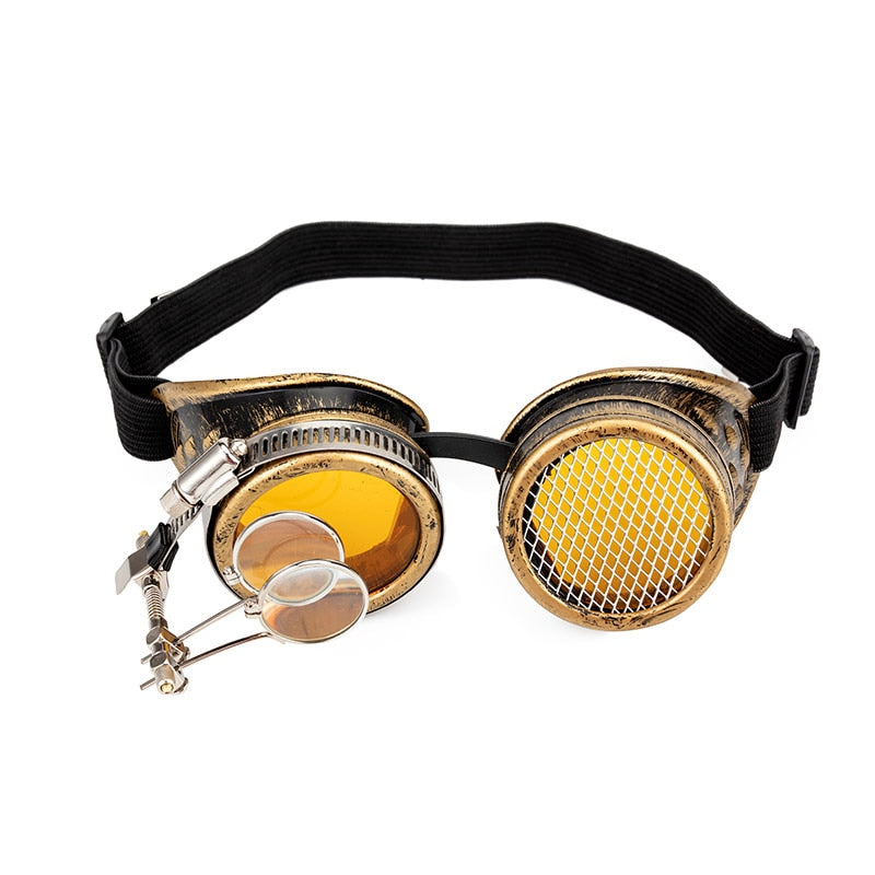 Steampunk Rock Goggles Welding Glasses with Two Colors Lens Punk Gothic Cosplay Party Glass Eyewear-45 Yellow-