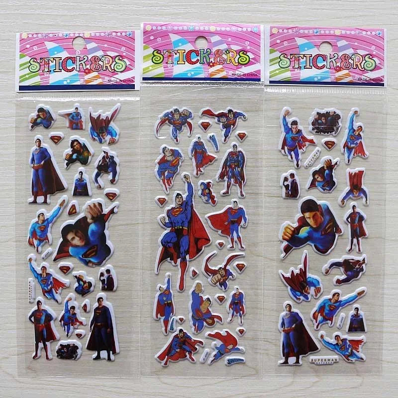 Superman 3D Stickers - 6/12PC Cartoon Bubble Paste Children's Reward Anime Stickers Toys Gift for Kids-6pc-