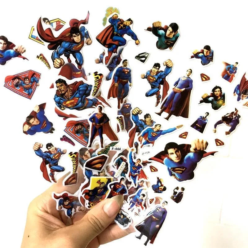 Superman 3D Stickers - 6/12PC Cartoon Bubble Paste Children's Reward Anime Stickers Toys Gift for Kids-