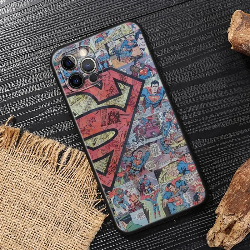 Superman Black Cover - For Apple iPhone 13 14 12 11 15 Pro Max Mini XS X 6 7 8 Plus Cases Soft Silicone Fundas-B10-iPhone 15 Pro-