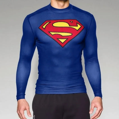 Superman Compression Shirt - Casual Long Sleeve Sport Fitness Top Quick Dry Bodybuilding Black Sportswear-Superman-XL-