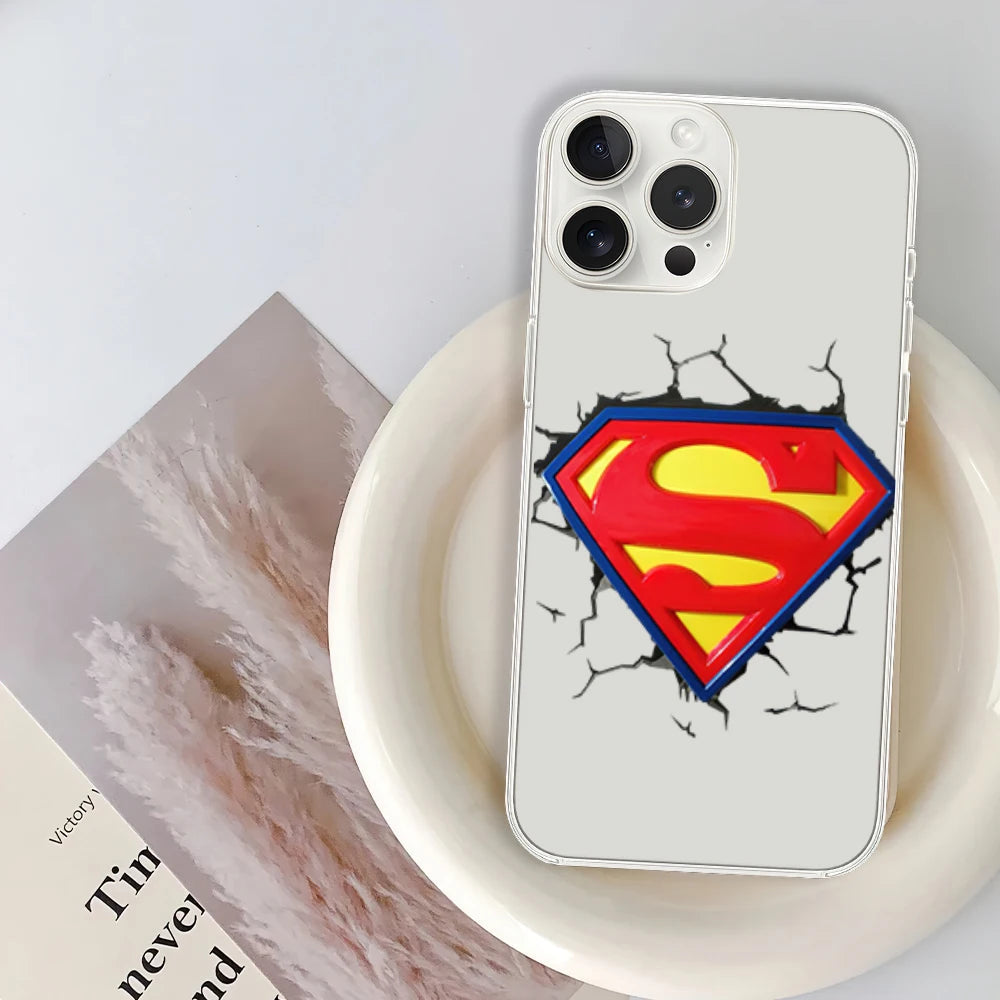 Superman Cool Logo Phone Case - For iPhone 12 11 13 14 15 16 Max Pro Plus Transparent Soft Shell-IPHONE14-z2-