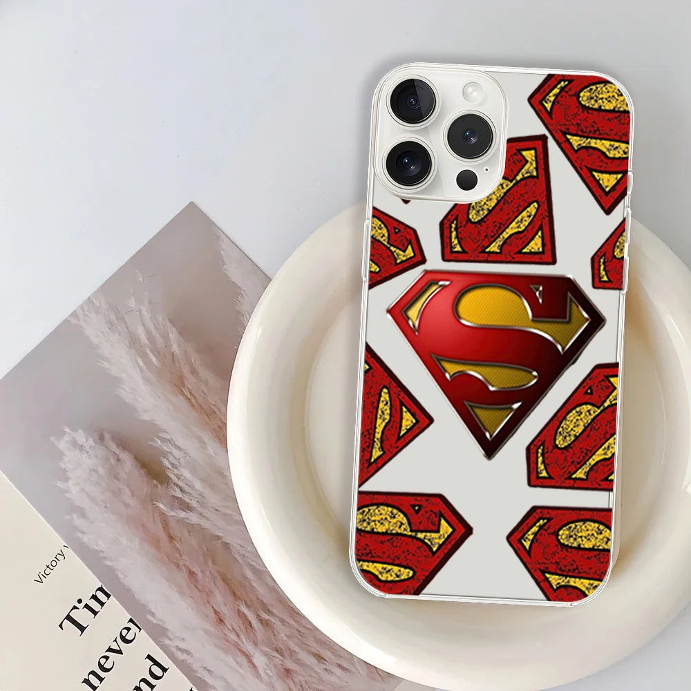 Superman Cool Logo Phone Case - For iPhone 12 11 13 14 15 16 Max Pro Plus Transparent Soft Shell-IPHONE14-z1-