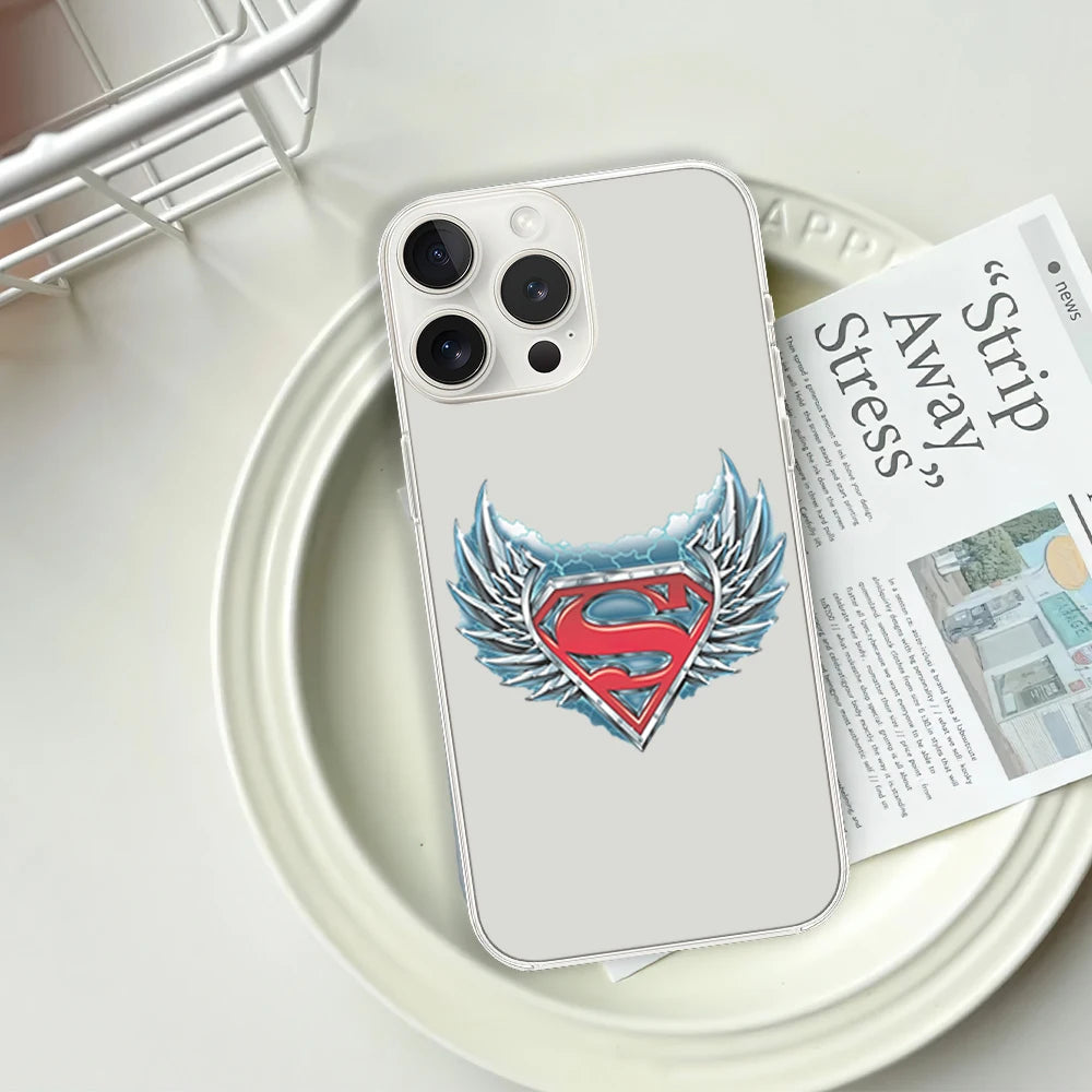 Superman Cool Logo Phone Case - For iPhone 12 11 13 14 15 16 Max Pro Plus Transparent Soft Shell-IPHONE14-z6-