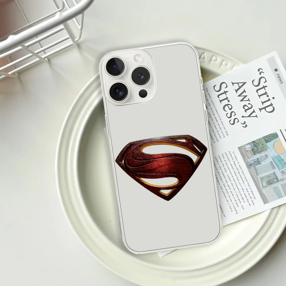 Superman Cool Logo Phone Case - For iPhone 12 11 13 14 15 16 Max Pro Plus Transparent Soft Shell-IPHONE14-z7-