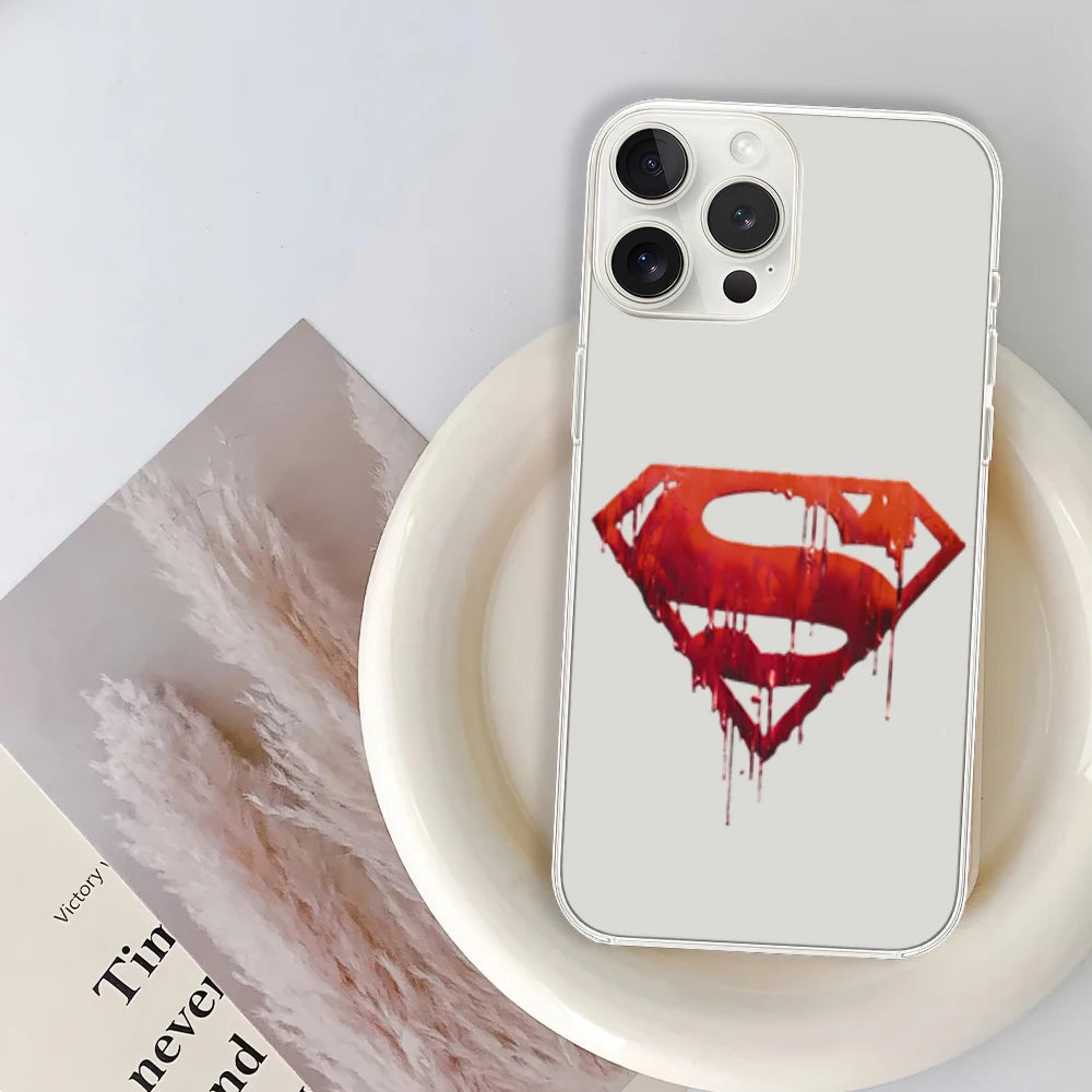 Superman Cool Logo Phone Case - For iPhone 12 11 13 14 15 16 Max Pro Plus Transparent Soft Shell-IPHONE14-z4-