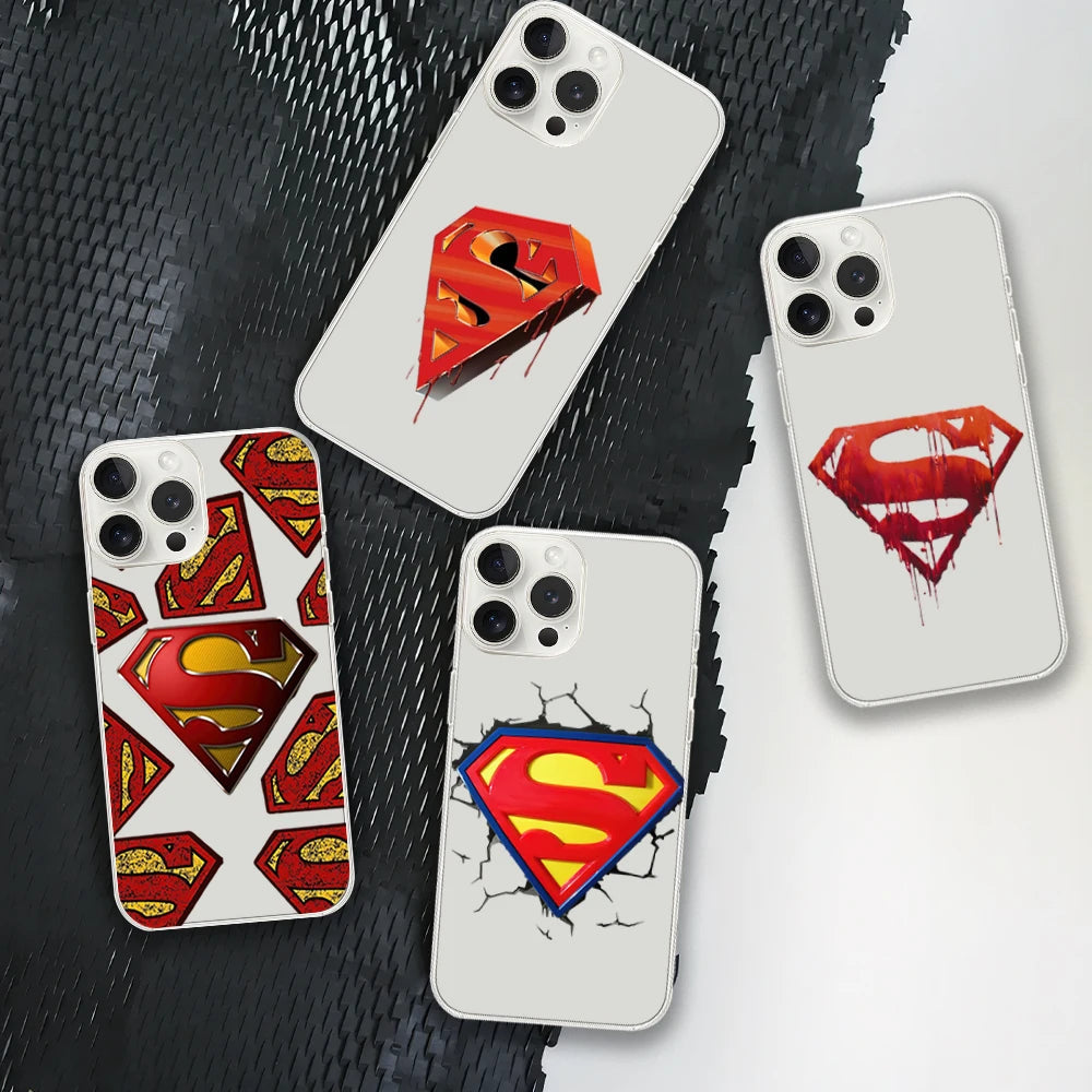 Superman Cool Logo Phone Case - For iPhone 12 11 13 14 15 16 Max Pro Plus Transparent Soft Shell-