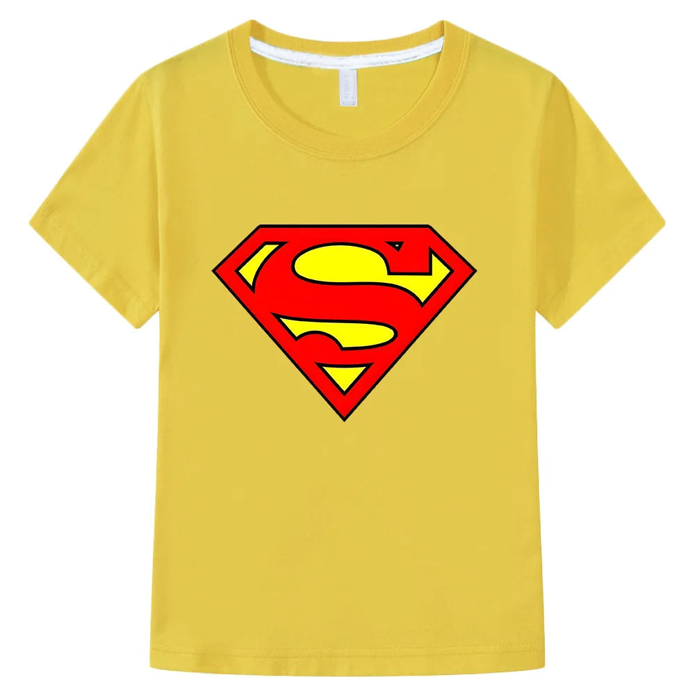 Superman Kids T-Shirts - Comfortable Cotton Short Sleeve Tops Classic Logo Tee Miniso Superhero Clothes-yellow-150-