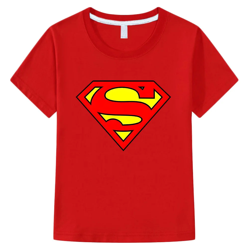 Superman Kids T-Shirts - Comfortable Cotton Short Sleeve Tops Classic Logo Tee Miniso Superhero Clothes-red-160-