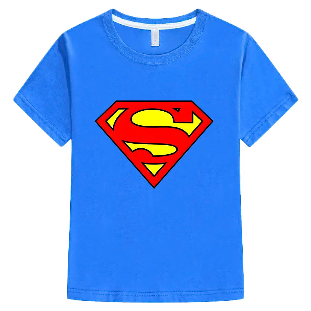 Superman Kids T-Shirts - Comfortable Cotton Short Sleeve Tops Classic Logo Tee Miniso Superhero Clothes-blue-160-