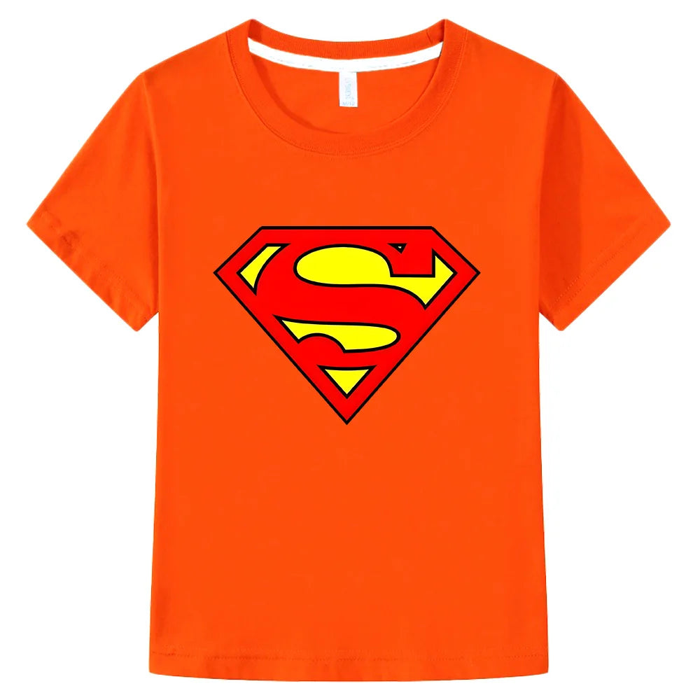 Superman Kids T-Shirts - Comfortable Cotton Short Sleeve Tops Classic Logo Tee Miniso Superhero Clothes-orange-110-