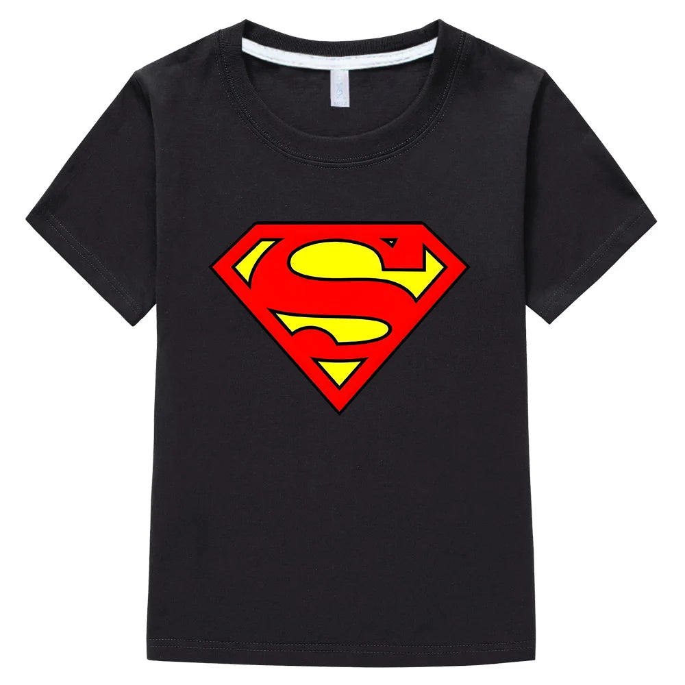 Superman Kids T-Shirts - Comfortable Cotton Short Sleeve Tops Classic Logo Tee Miniso Superhero Clothes-black-160-