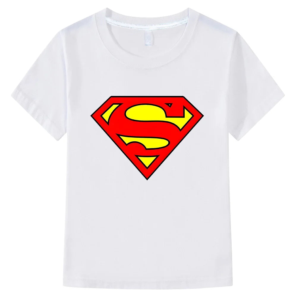 Superman Kids T-Shirts - Comfortable Cotton Short Sleeve Tops Classic Logo Tee Miniso Superhero Clothes-white-160-