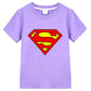 Superman Kids T-Shirts - Comfortable Cotton Short Sleeve Tops Classic Logo Tee Miniso Superhero Clothes-purple-160-