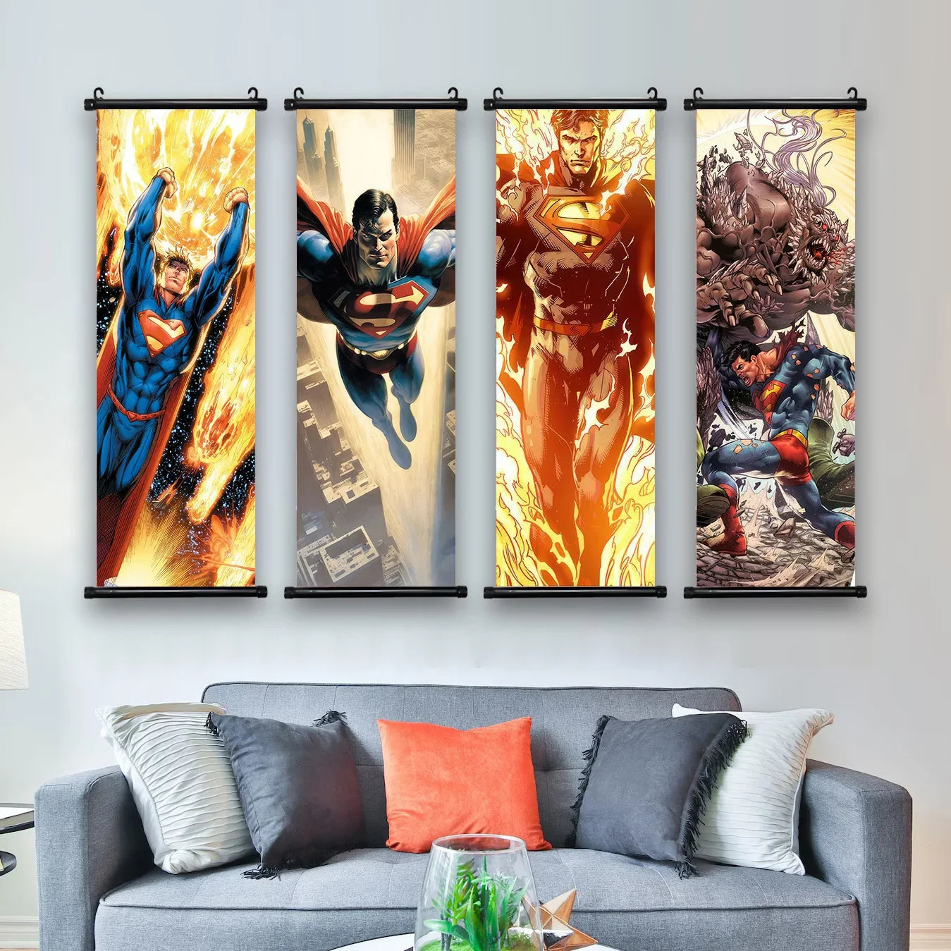 Superman Poster Decor - Movie Hanging Scroll for Bedroom Comic Wall Artwork Canvas Painting Home Decoration-