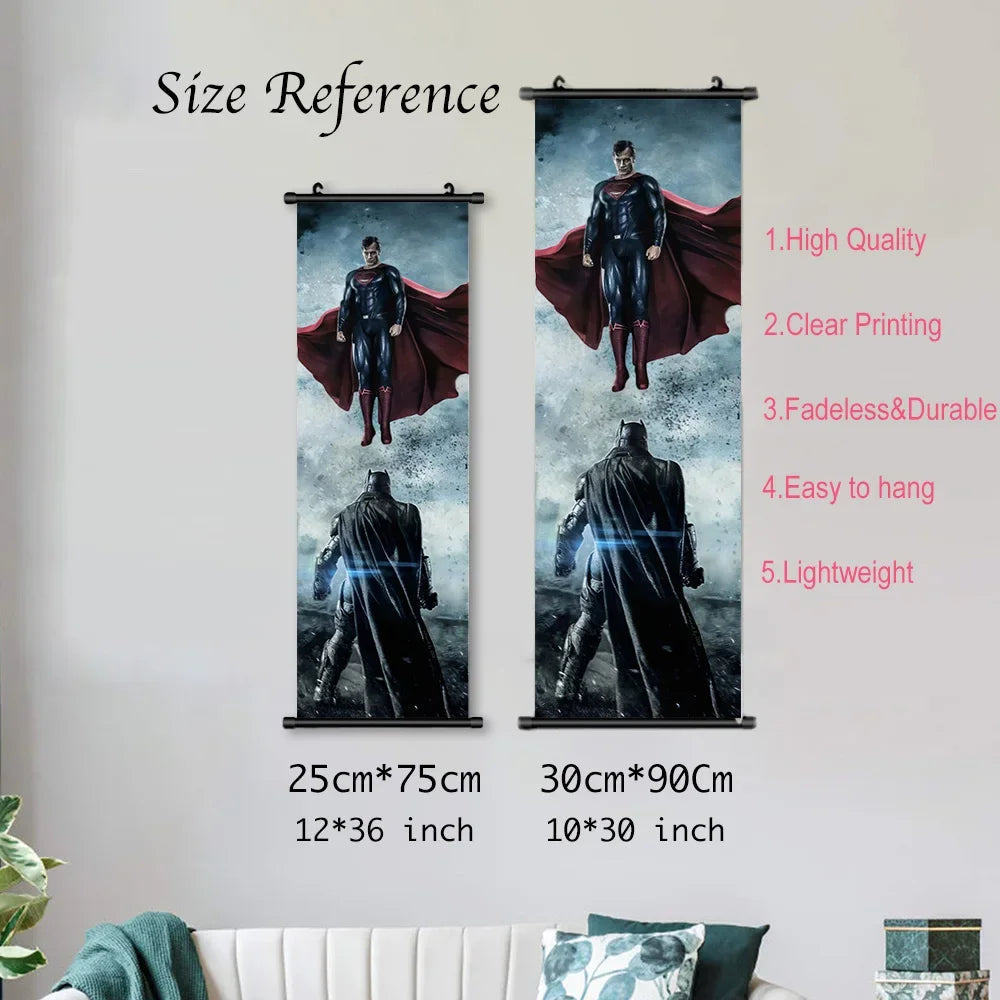 Superman Poster Decor - Movie Hanging Scroll for Bedroom Comic Wall Artwork Canvas Painting Home Decoration-