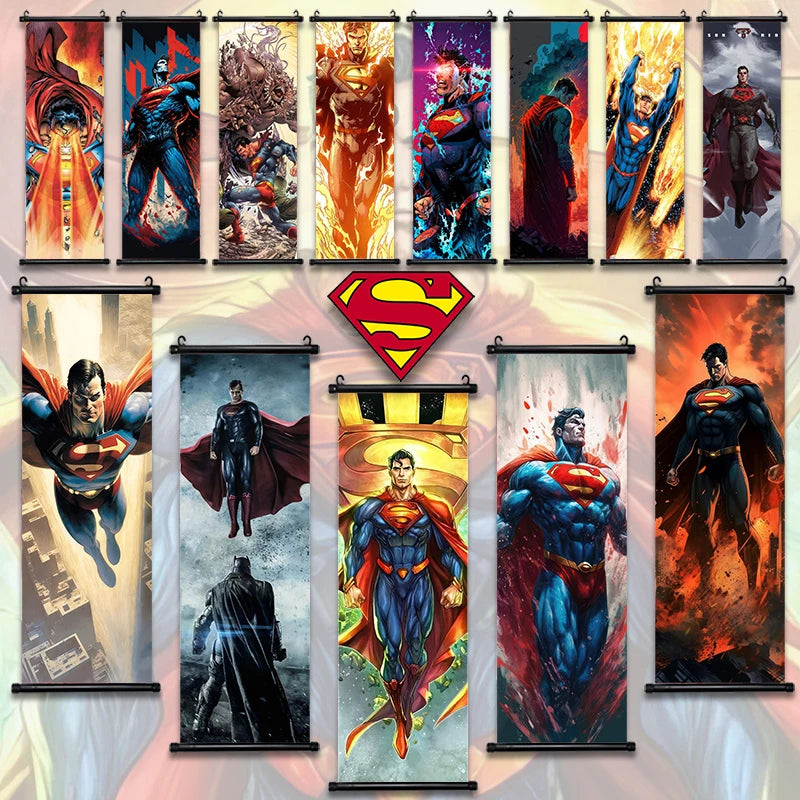 Superman Poster Decor - Movie Hanging Scroll for Bedroom Comic Wall Artwork Canvas Painting Home Decoration-