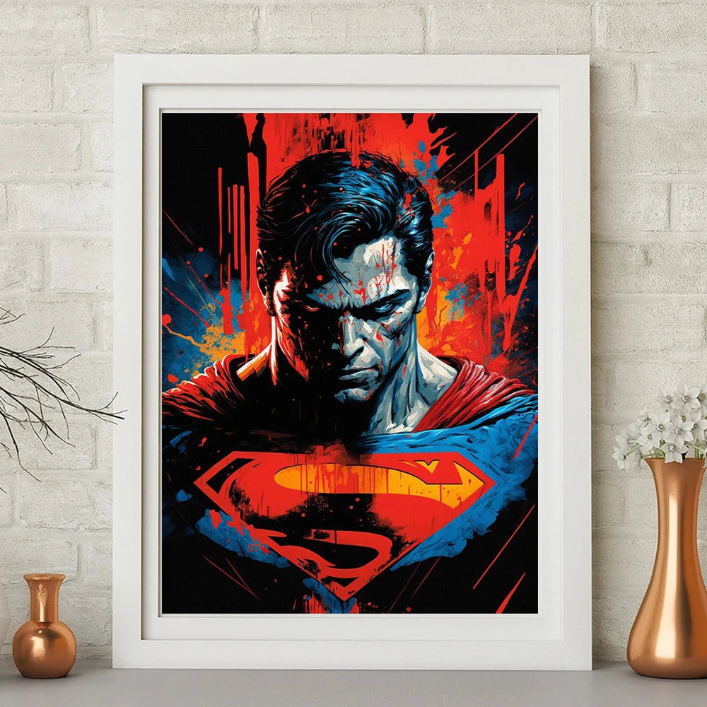 Superman Poster Prints - For Living Room Home Decor Cartoon Superhero Portrait Canvas Painting Wall Art Gift-