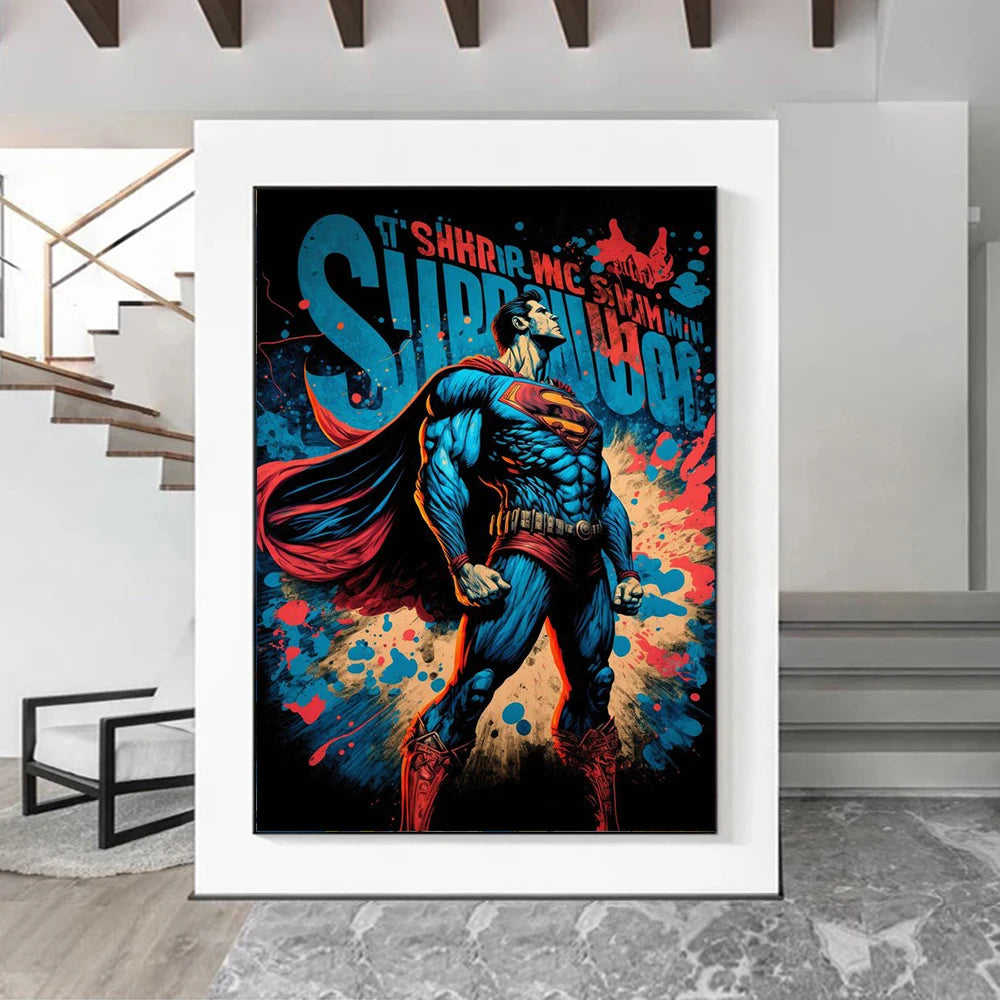 Superman Poster Prints - For Living Room Home Decor Cartoon Superhero Portrait Canvas Painting Wall Art Gift-