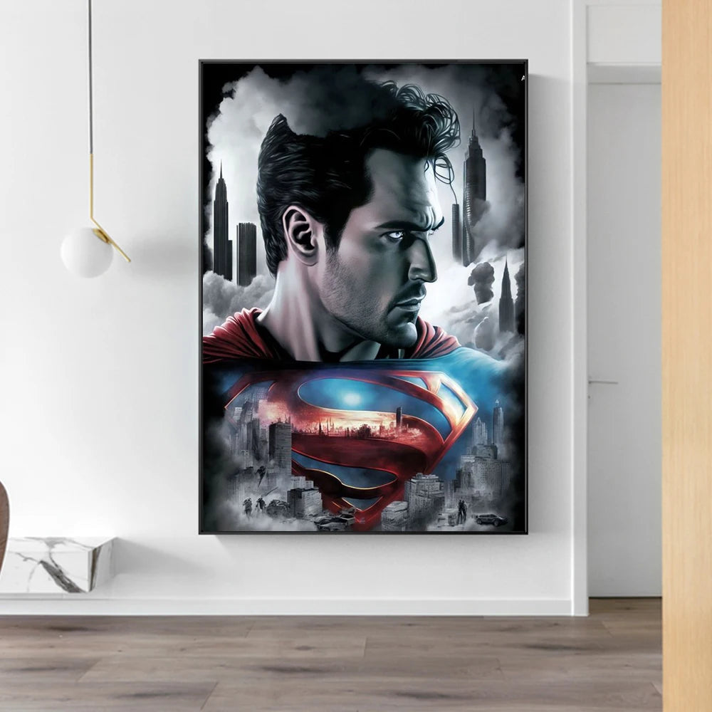 Superman Poster Prints - For Living Room Home Decor Cartoon Superhero Portrait Canvas Painting Wall Art Gift-