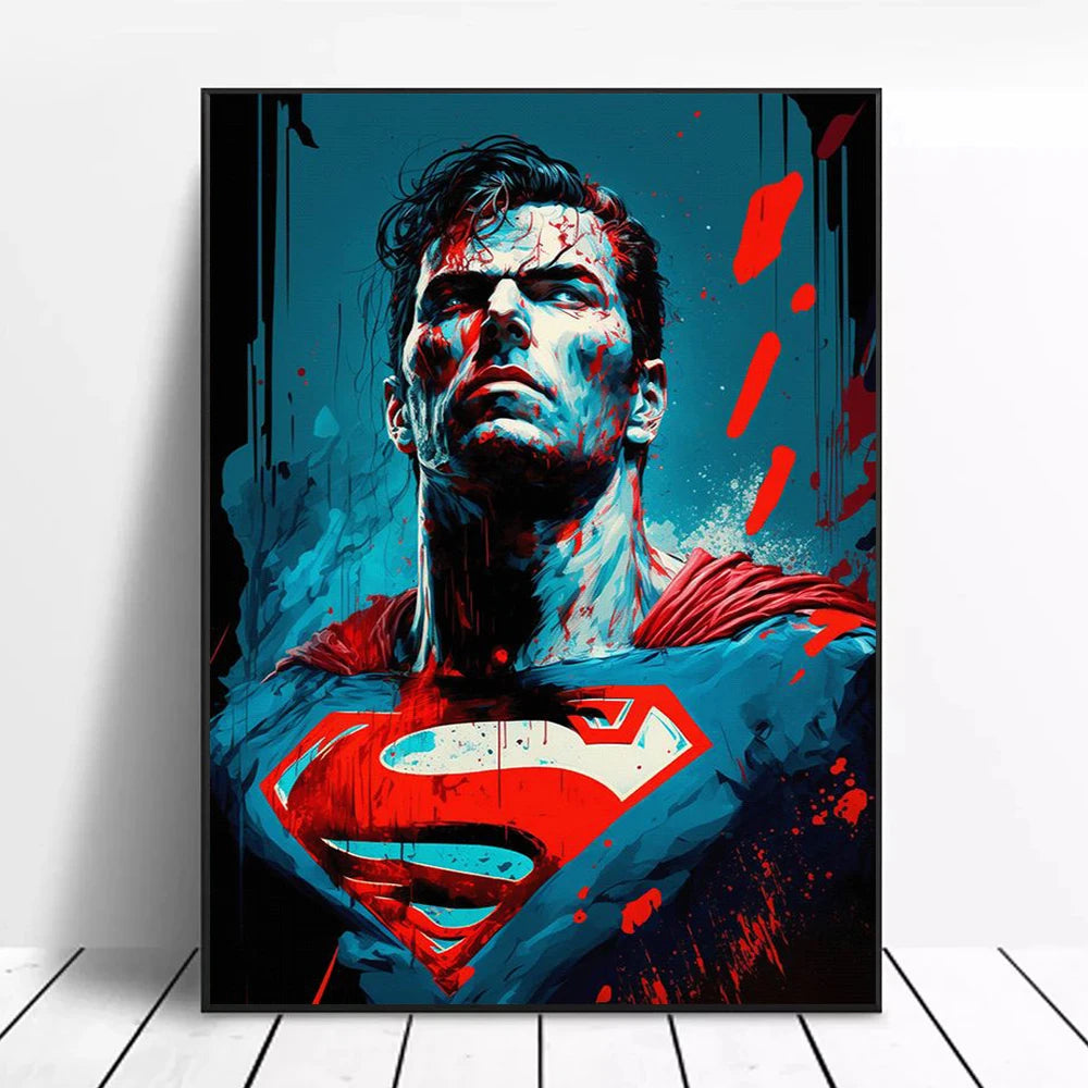 Superman Poster Prints - For Living Room Home Decor Cartoon Superhero Portrait Canvas Painting Wall Art Gift-