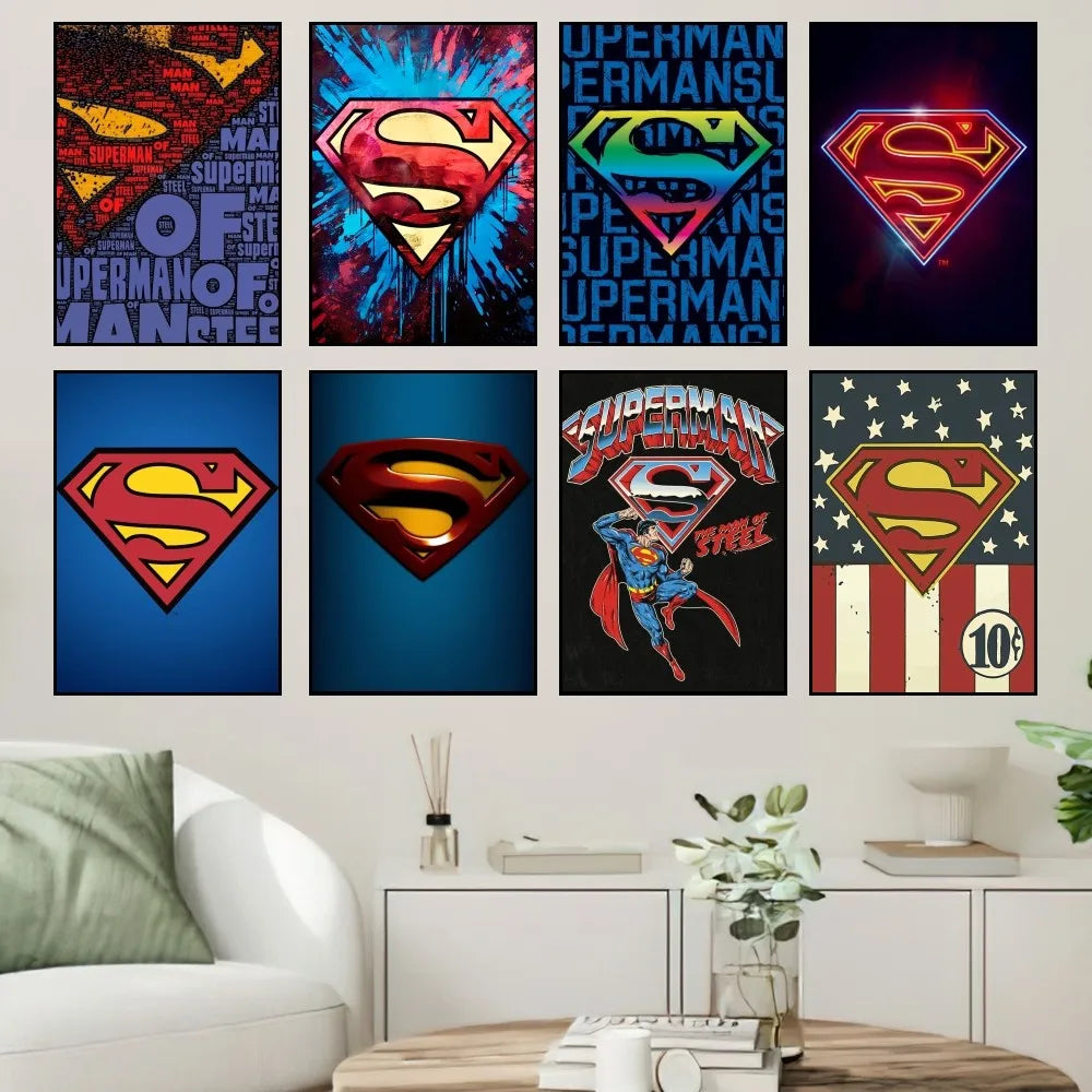 Superman Poster Stickers - Small Wall Paintings for Bedroom Living Room Office Comic Superhero Wallpaper-