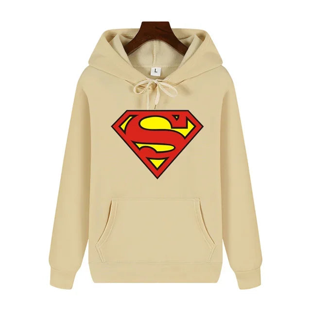 Superman Warm Street Hoodie - Simple Pattern Print High-Quality Soft Thickened Casual Winter Fashion Tops-S-13-