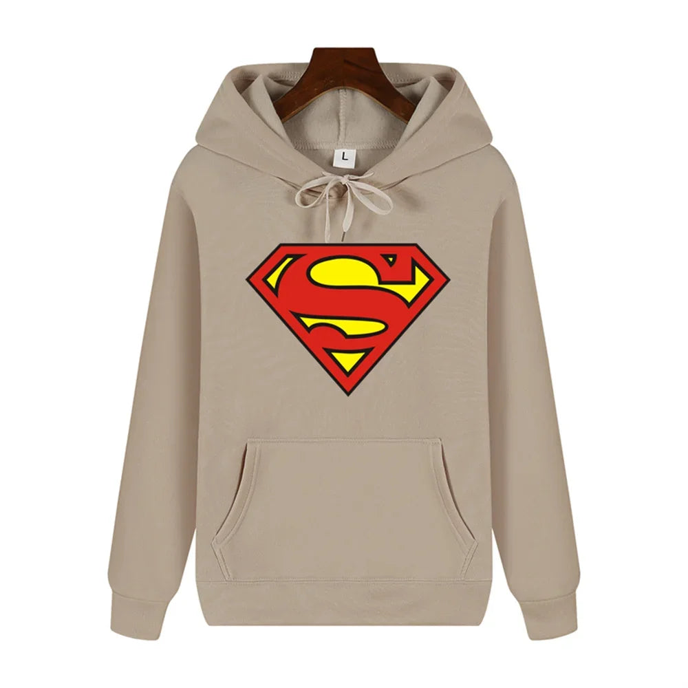 Superman Warm Street Hoodie - Simple Pattern Print High-Quality Soft Thickened Casual Winter Fashion Tops-