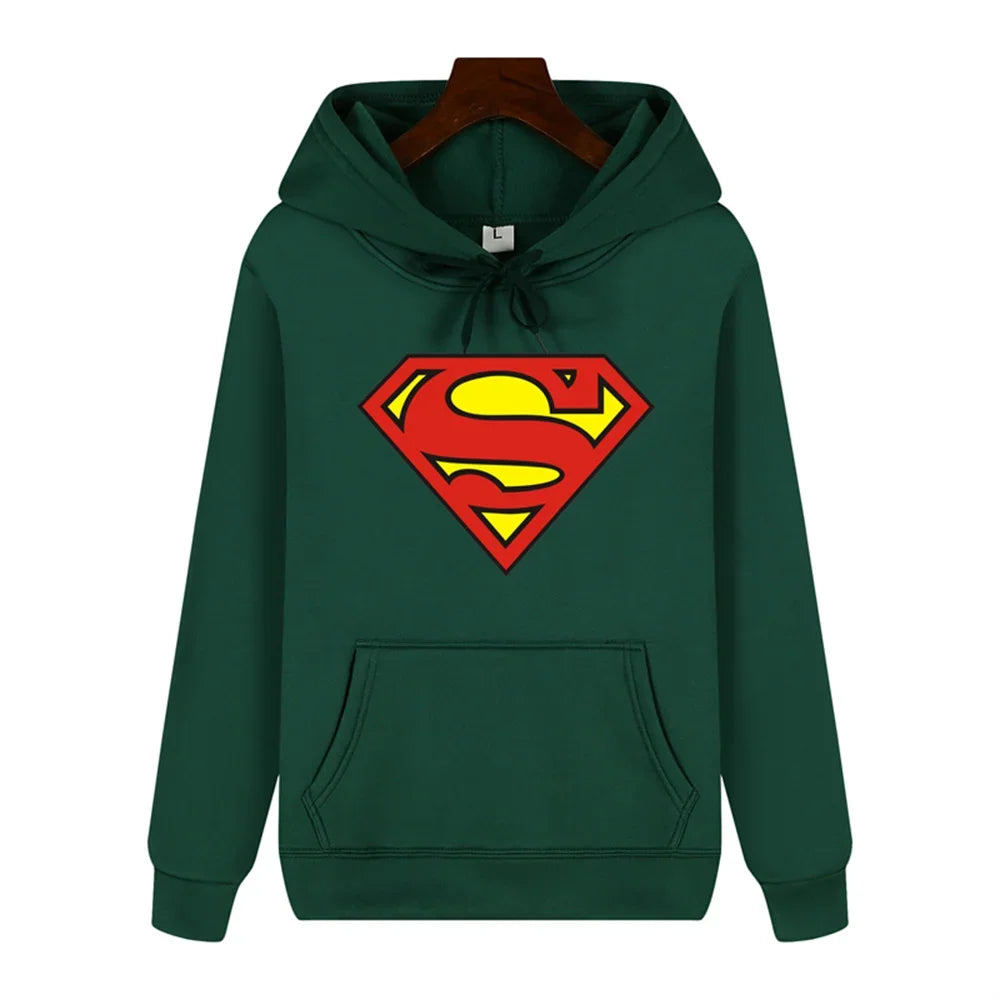 Superman Warm Street Hoodie - Simple Pattern Print High-Quality Soft Thickened Casual Winter Fashion Tops-