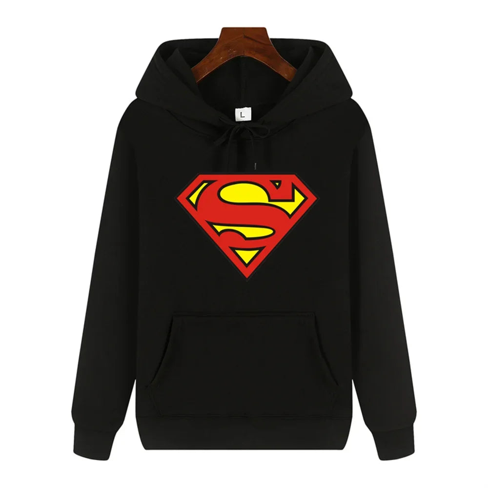 Superman Warm Street Hoodie - Simple Pattern Print High-Quality Soft Thickened Casual Winter Fashion Tops-