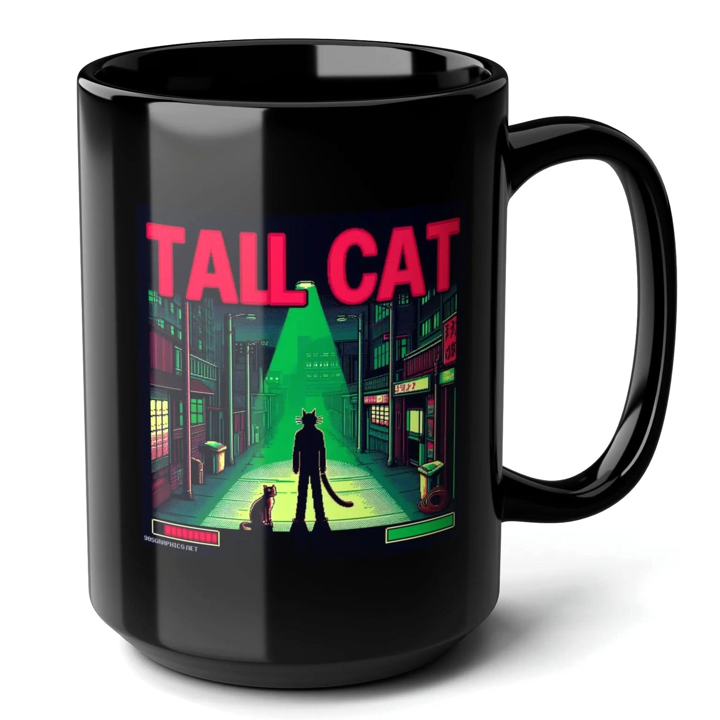 Tall Cat Black Mug (15oz) - video game gifts-15oz-