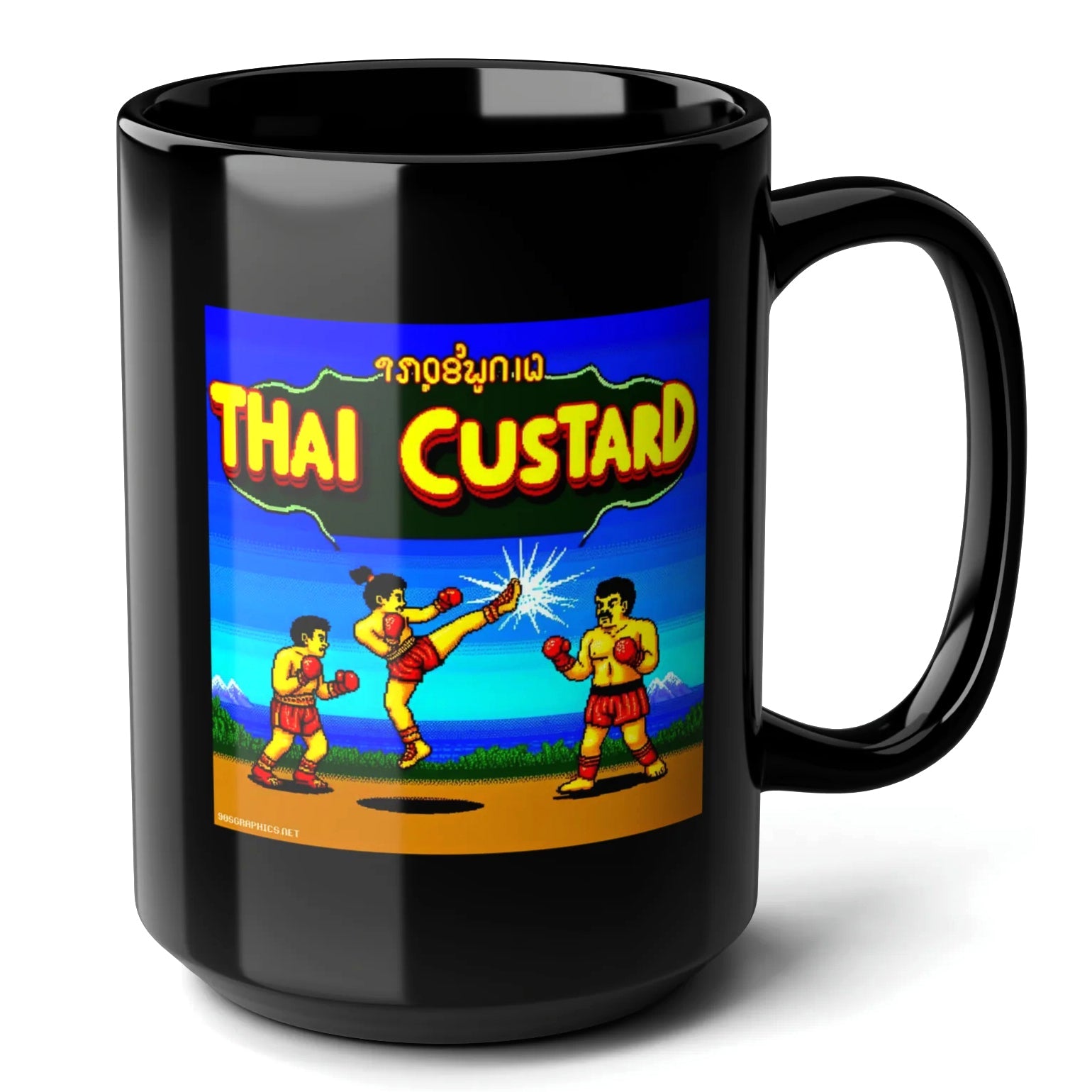 Thai Custard Fly-Kick Black Mug (15oz) - video arcade games-15oz-