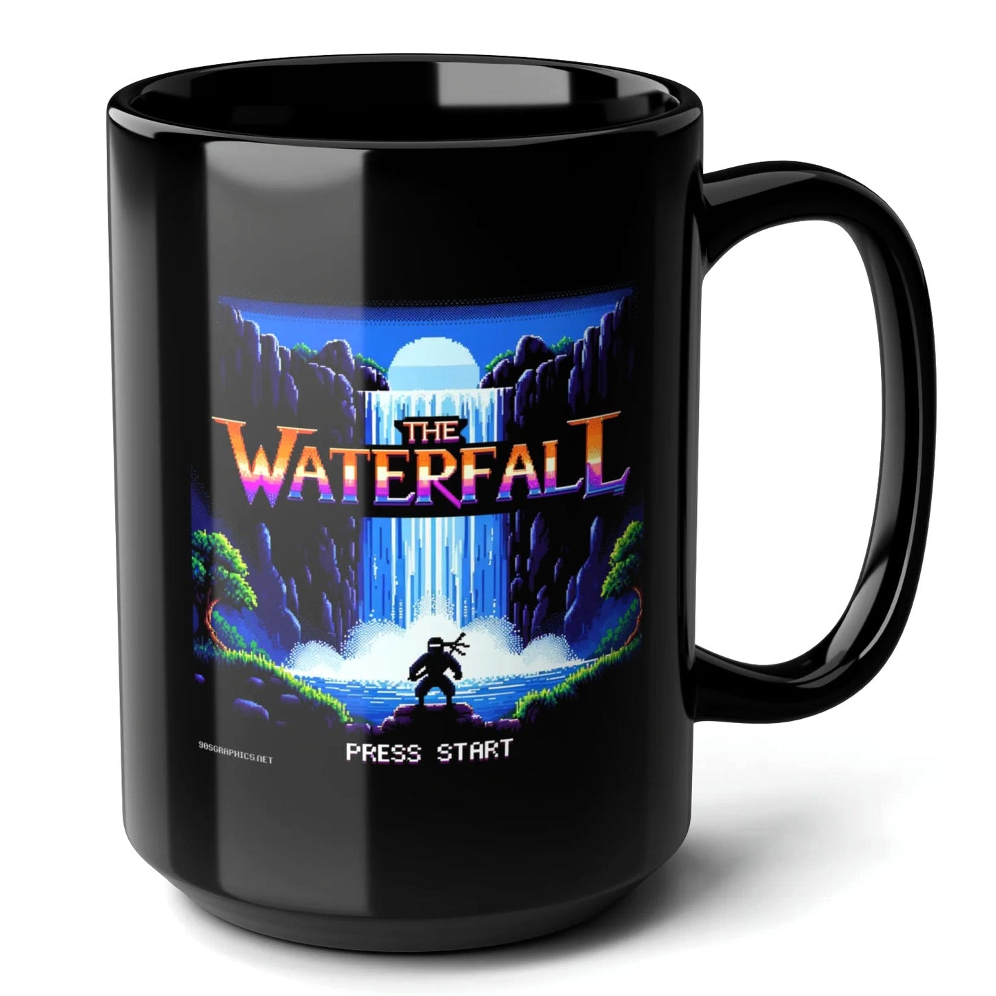 The Waterfall Black Mug (15oz) - arcade games-15oz-