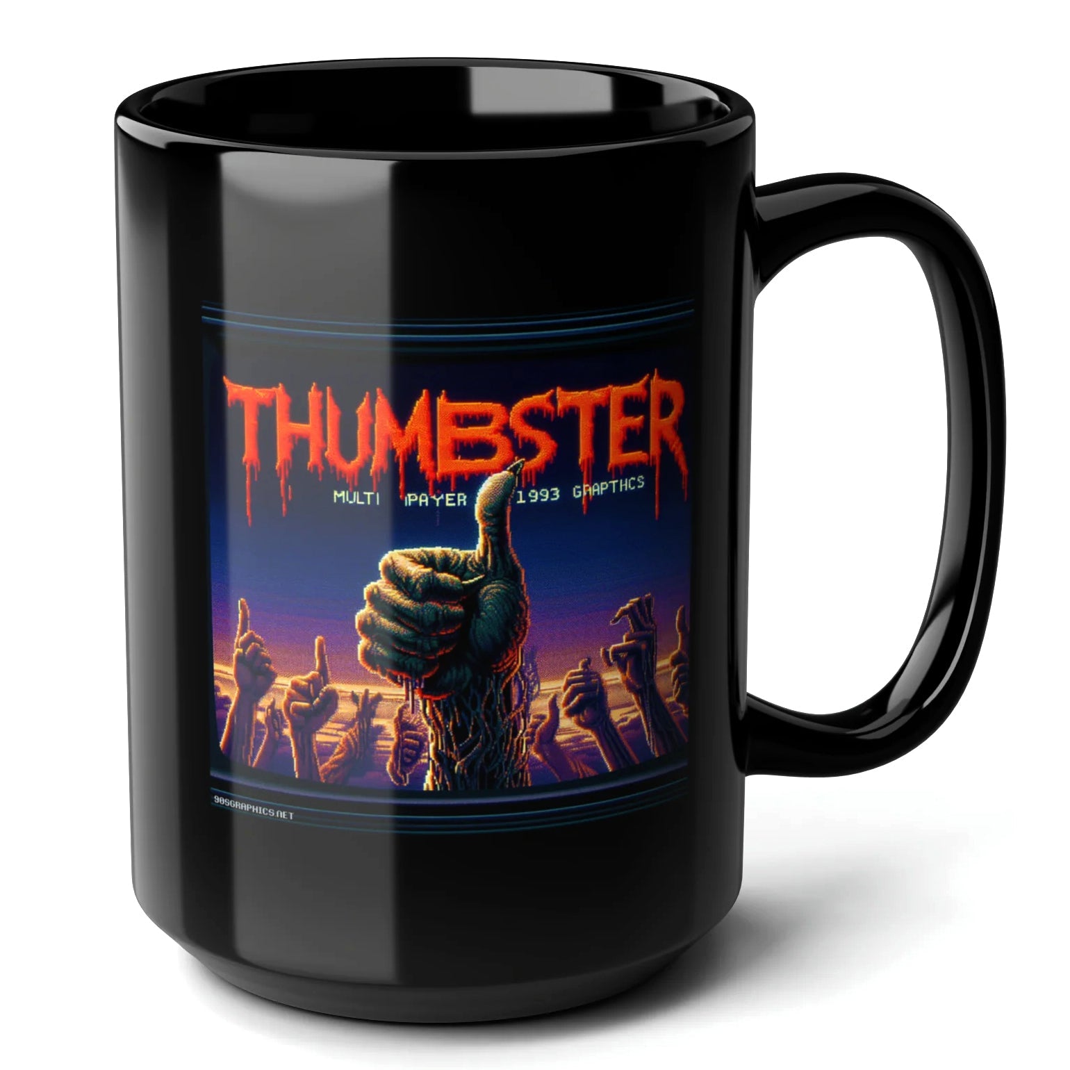 Thumbster Black Mug (15oz) - arcade classics-15oz-