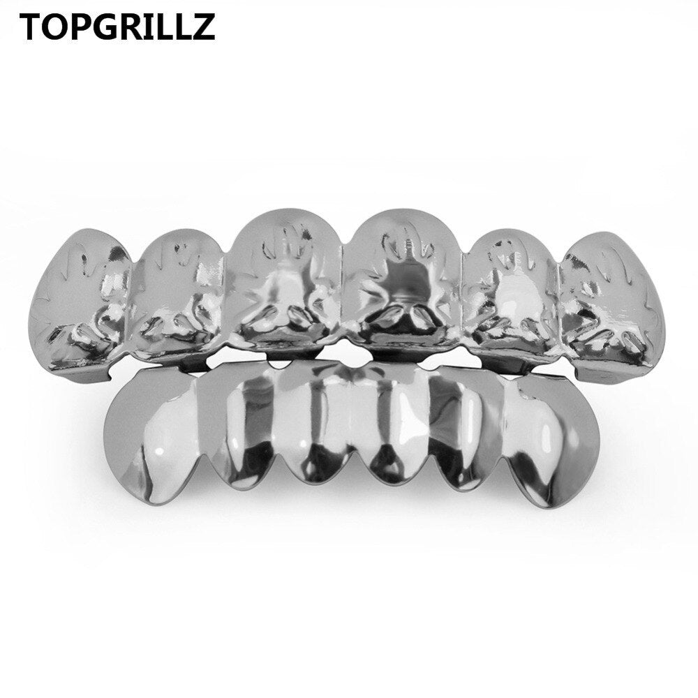 TOPGRILLZ Maple Leaf Grillz Pot Weed Leaves Rose Gold Color Plated Top & Bottom Teeth Grills Golden Grillz Sets Teeth Caps-