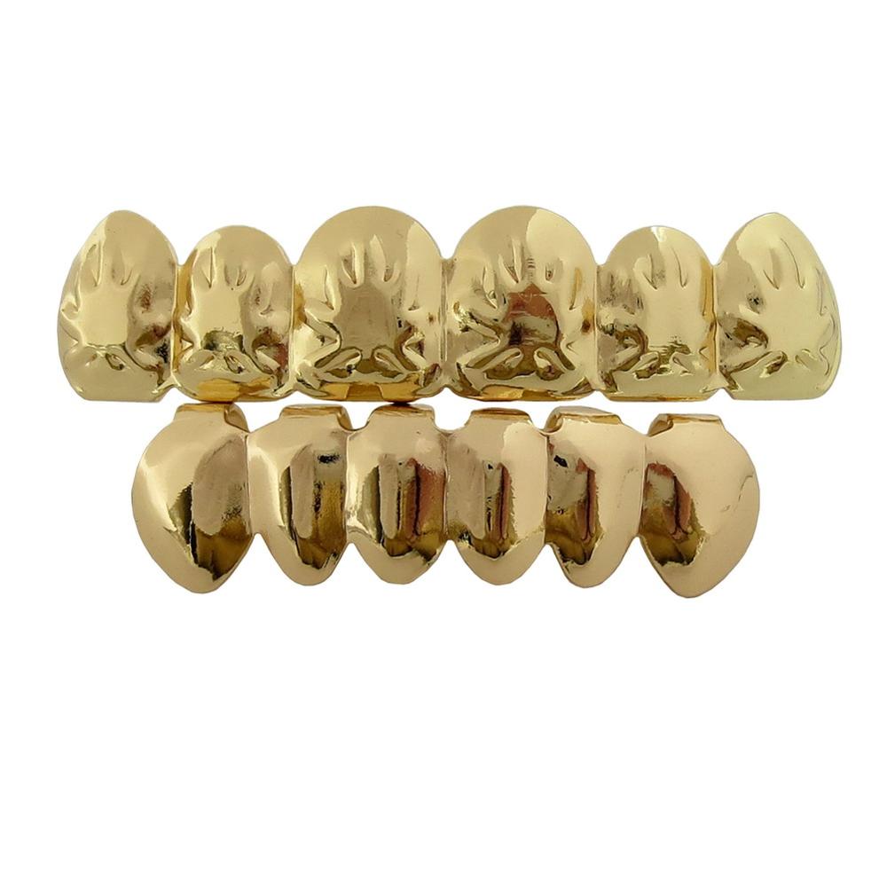 TOPGRILLZ Maple Leaf Grillz Pot Weed Leaves Rose Gold Color Plated Top & Bottom Teeth Grills Golden Grillz Sets Teeth Caps-Gold-China-